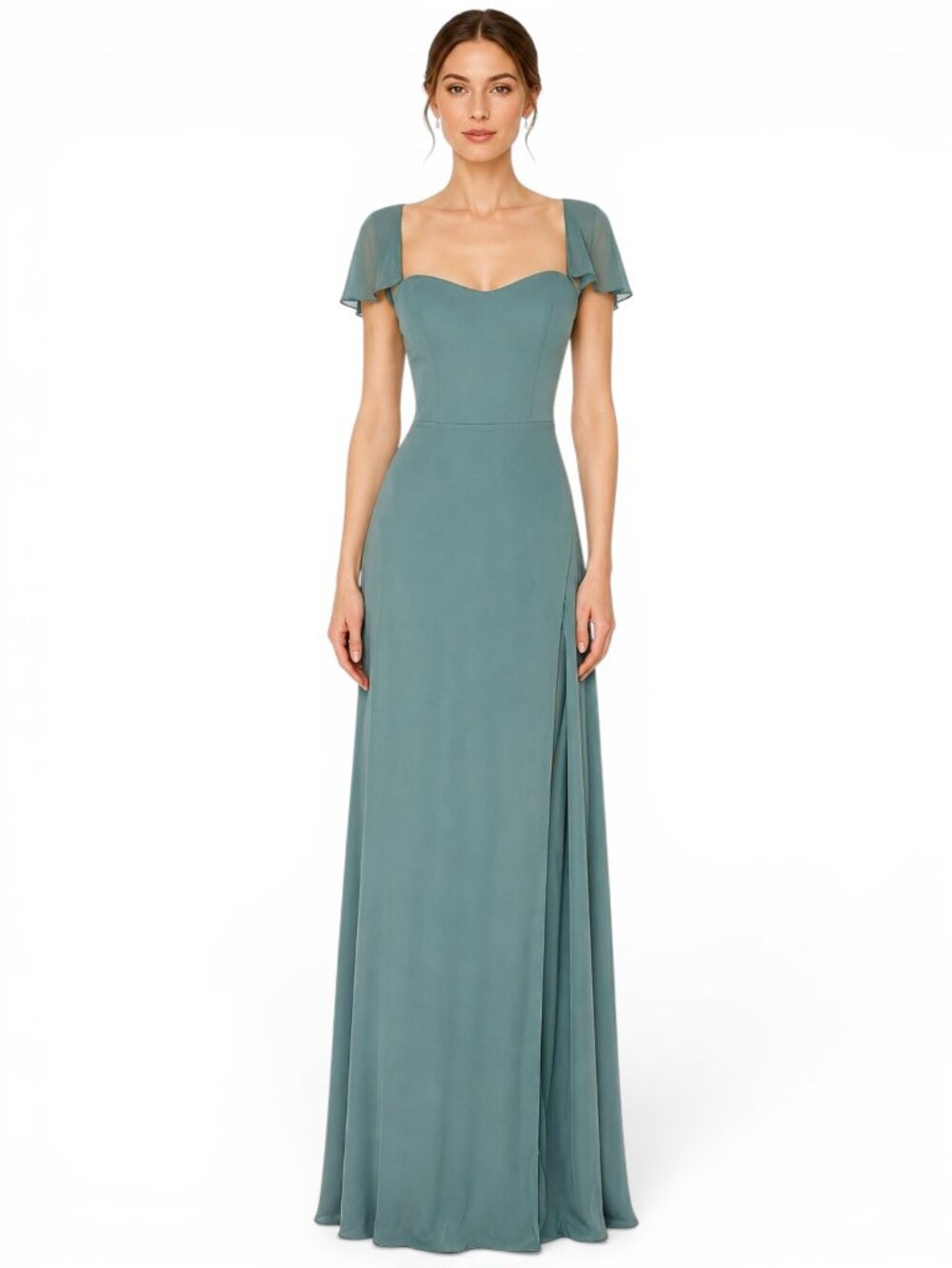 Morilee Mori Lee Deep Sea Chiffon Flutter Sleeve Gown Dress Bridesmaid NWT New 4